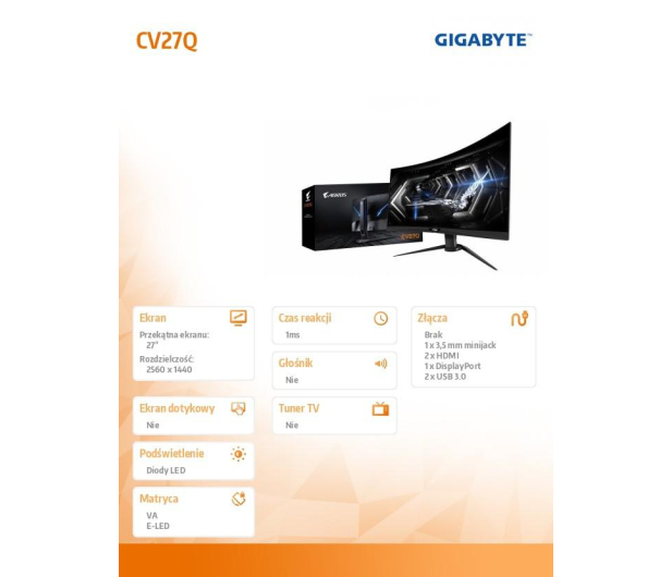 GIGABYTE Aorus 27'' CV27Q Curved VA 165Hz 1ms WQHD HDR - 520766 - zdjęcie 7